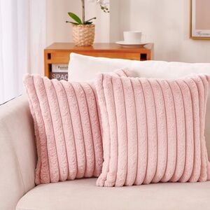 Pillow Covers Faux Fur Plushy Soft Baby Pink Zip 17x17